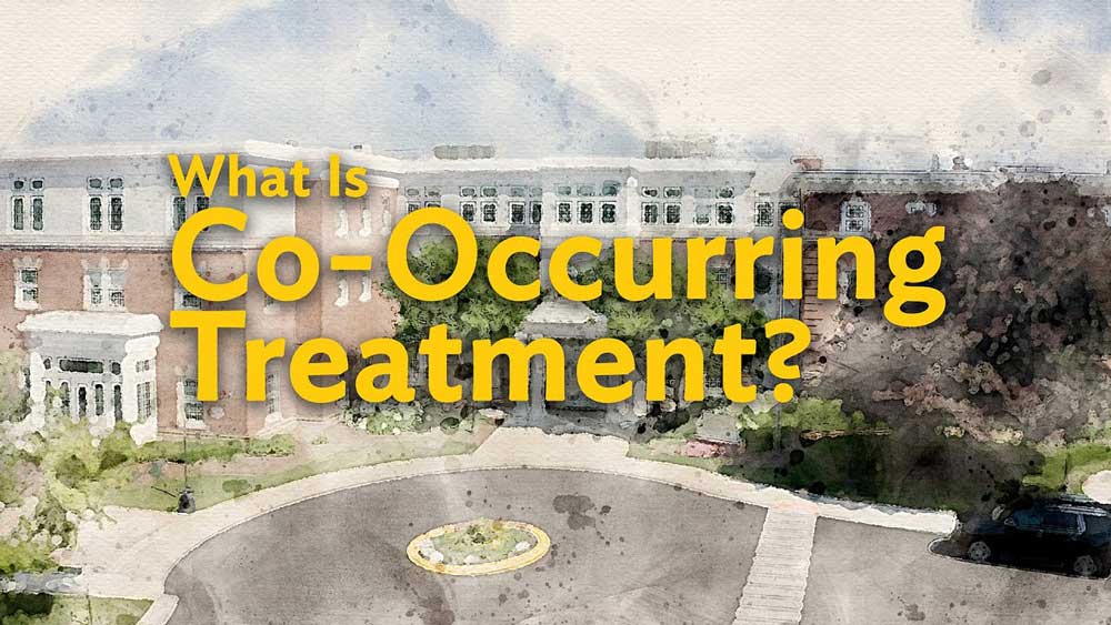 Watercolor illustration of a building with overlay text: "What Is Co-Occurring Treatment?"