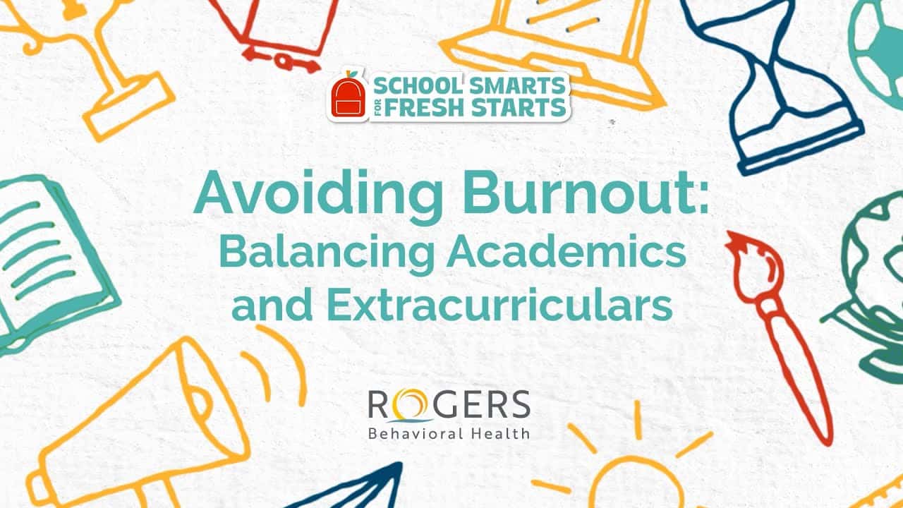 Graphic with educational icons and text that reads "Avoiding Burnout: Balancing Academics and Extracurriculars."